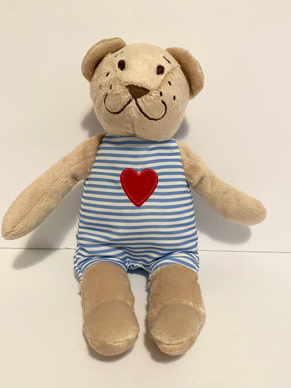 IKEA Teddy Bear Plush Fabler Bjorn Blue Striped Heart Stuffed Animal 8” Lovey